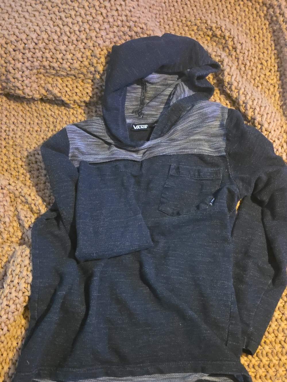 Vans Black Hooded Long-Sleeve Pullover with Heathered Chest